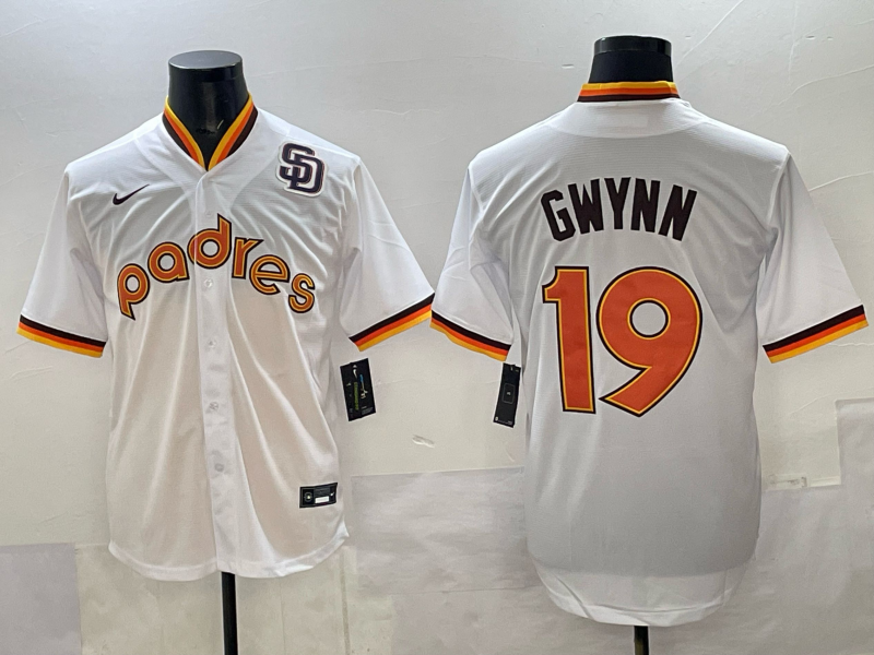 Men 2025 San Diego Padres 19 Gwynn white Nike MLB Jersey 003